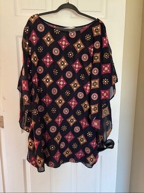 Trina Turk Black Swim Cover up with Pink & Gold Geometric Print